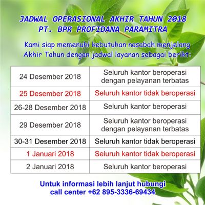 Jadwal Operasional Akhir Tahun 2018